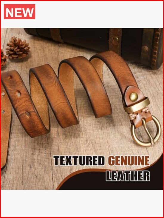 Genuine Leather Belt Vintage Gold Buckle Skinny Waist Belt for Jeans main image 6